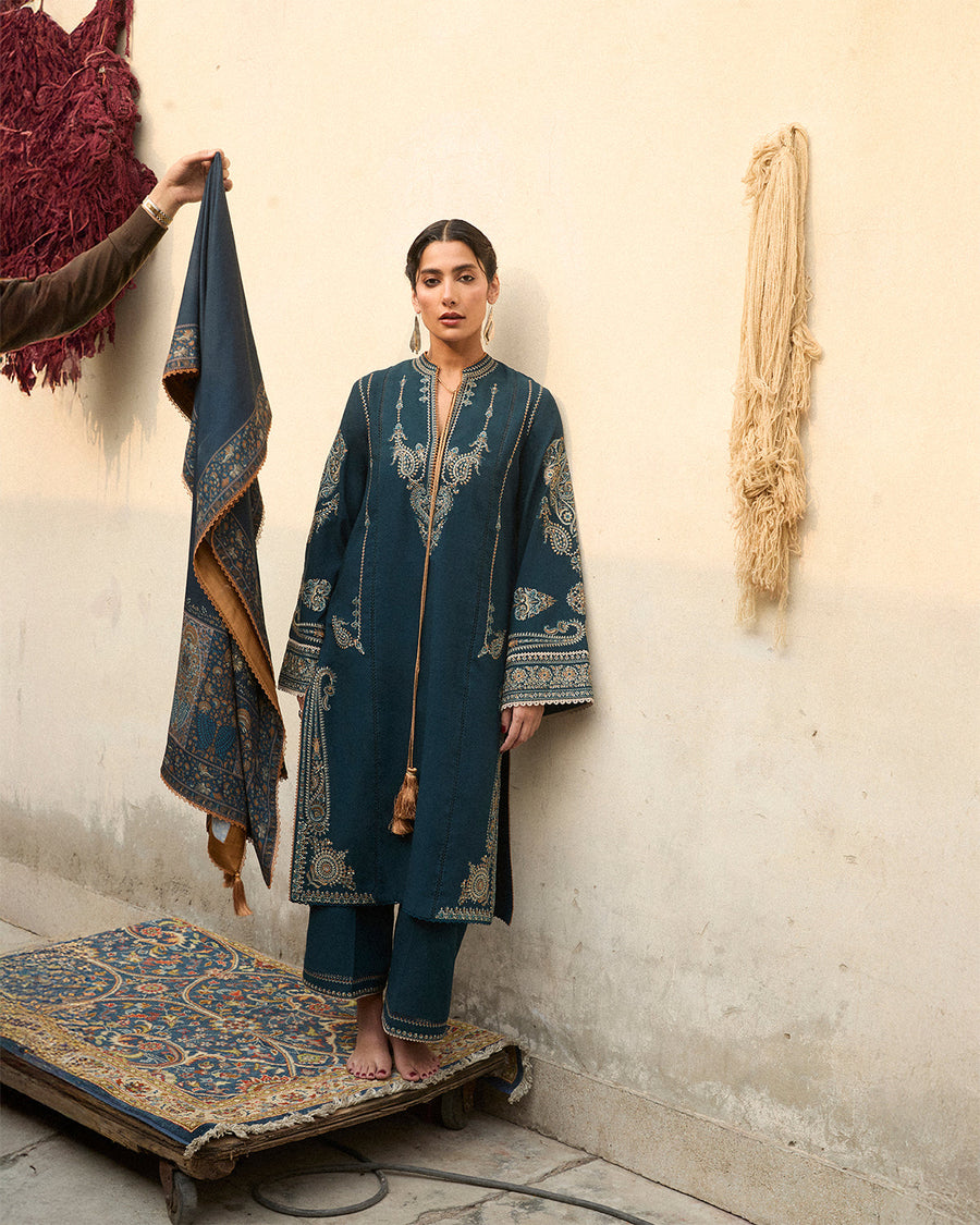Jugnu Lahore Womenswear Embroidered Karandi Unstitched 3Pc Suit - NIVA