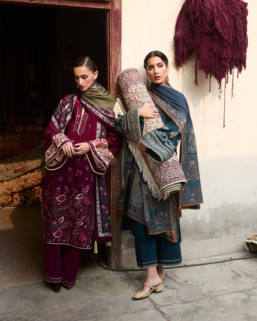 Jugnu Lahore Womenswear Embroidered Karandi Unstitched 3Pc Suit - NIVA