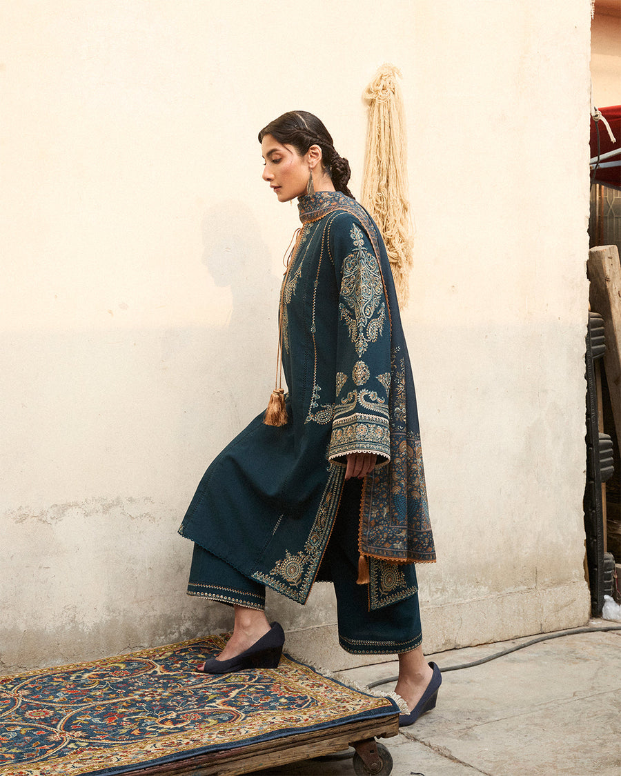 Jugnu Lahore Womenswear Embroidered Karandi Unstitched 3Pc Suit - NIVA