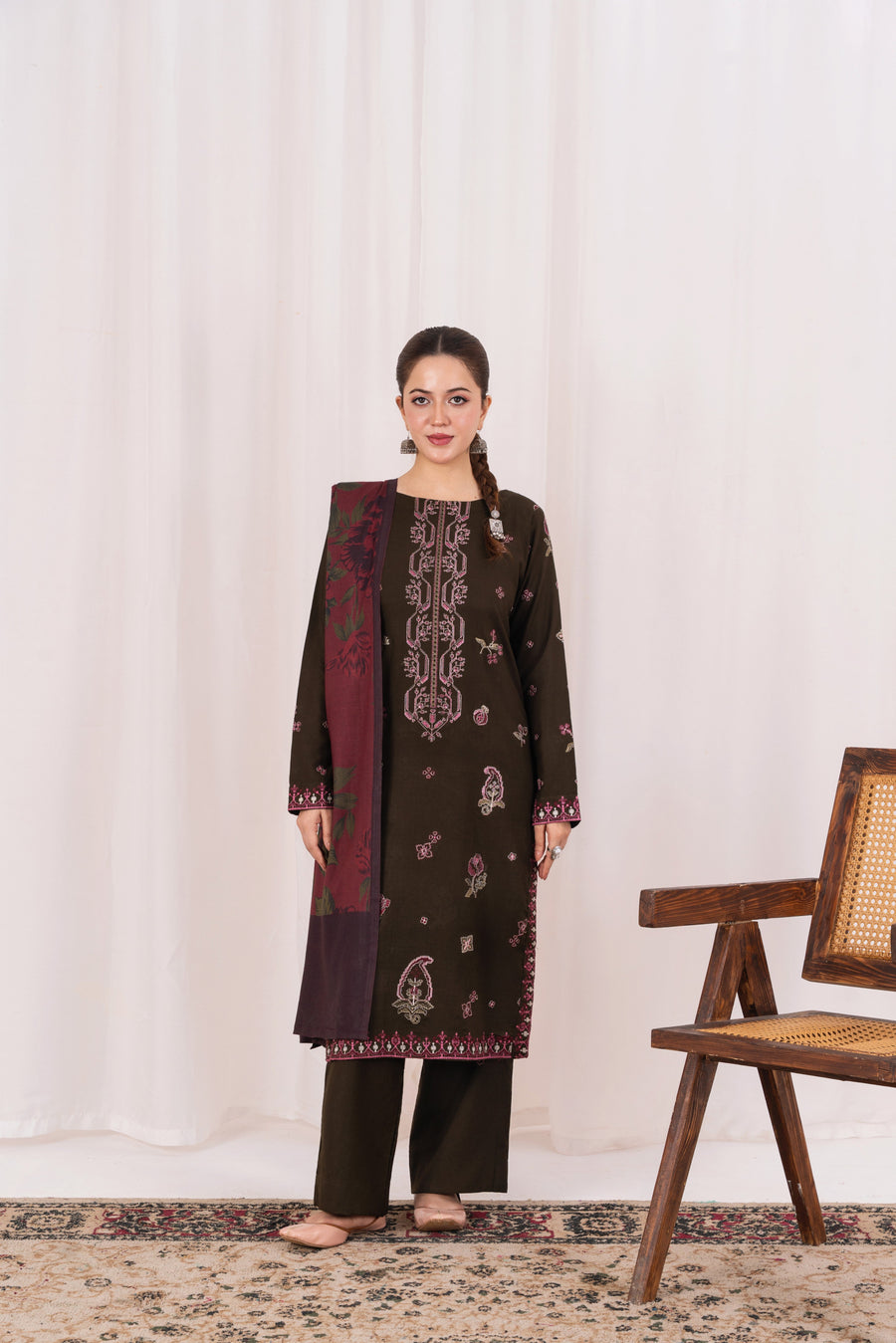 Feathers Fully Embroidered Dhanak Unstitched 3Pc Suit NIVORA-FT555