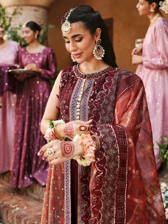 Nureh Jhoomro Embroidered Organza Unstitched 3Pc Suit NL-71 GEHNA