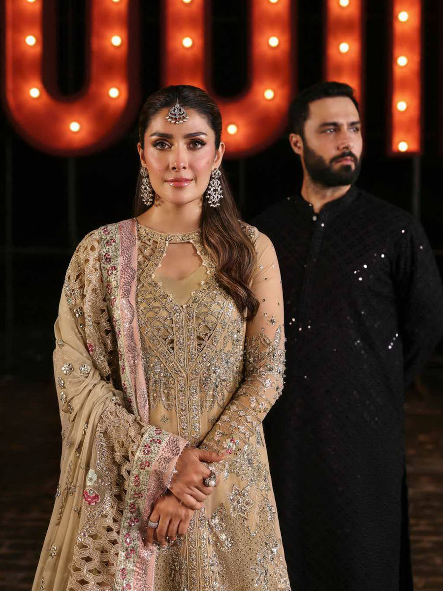 Nureh Jhoomro Hand Embellished Chiffon Unstitched 3Pc Suit NL-85