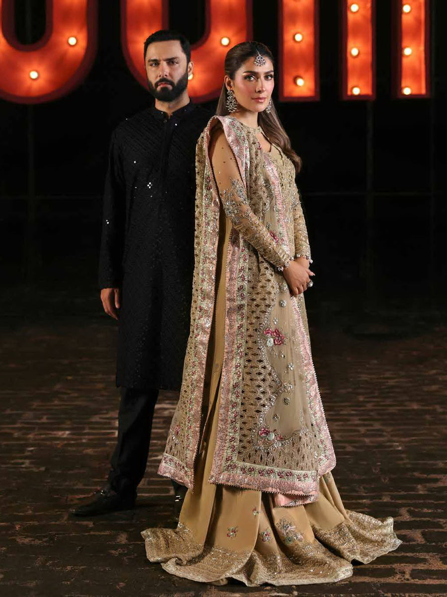 Nureh Jhoomro Hand Embellished Chiffon Unstitched 3Pc Suit NL-85