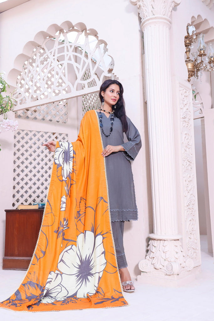 Feathers Digital Printed Khaddar Unstitched 3Pc Suit NOORANGI-FT163