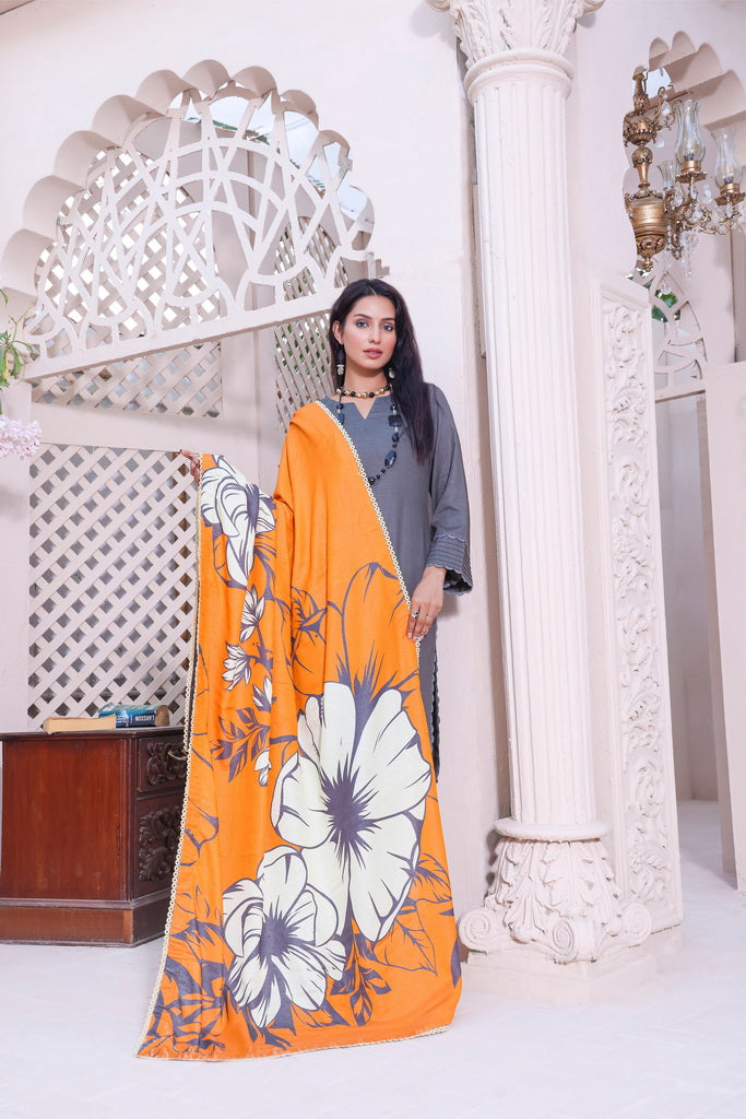 Feathers Digital Printed Khaddar Unstitched 3Pc Suit NOORANGI-FT163