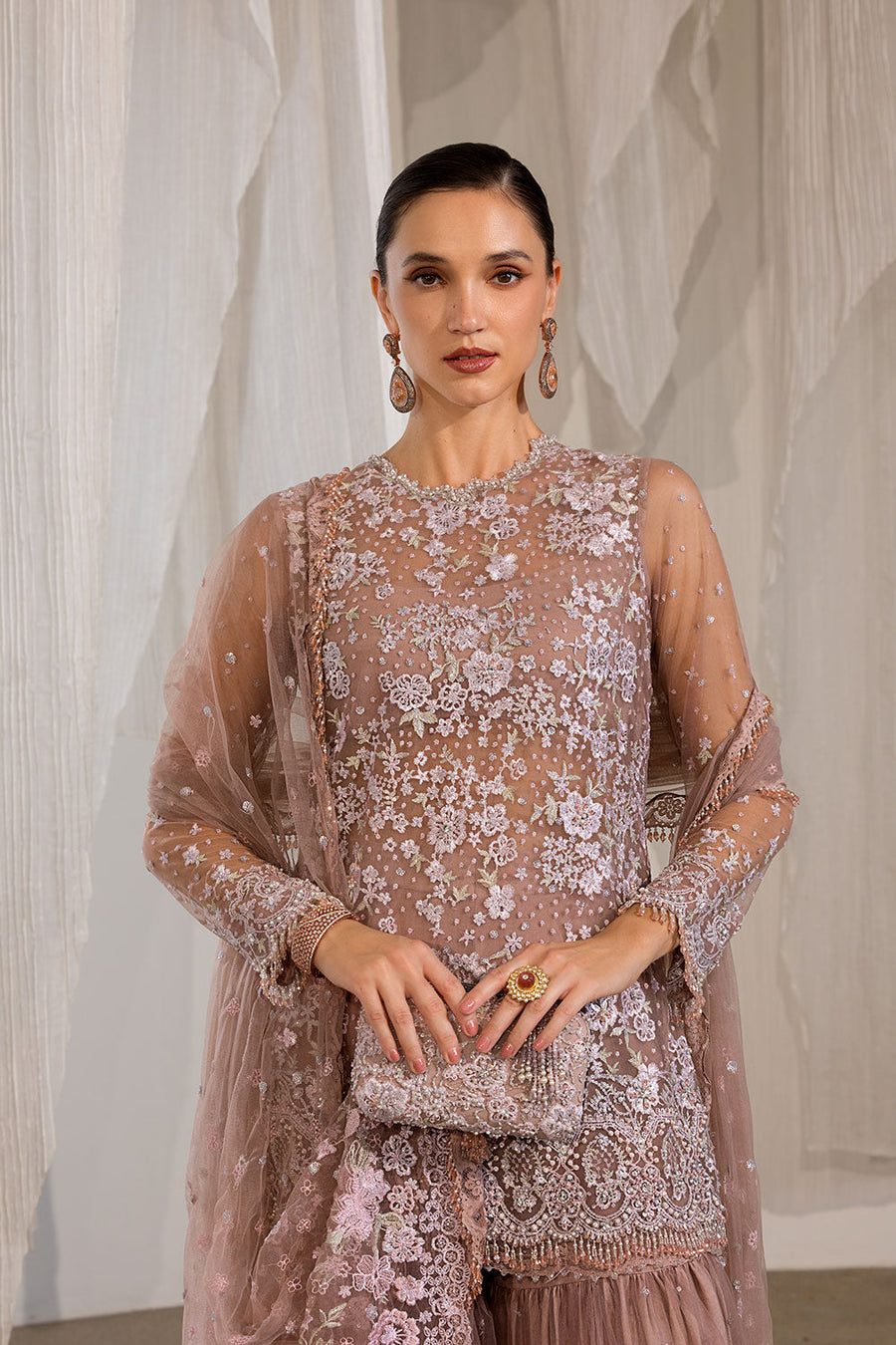 Sobia Nazir Nur Festive Embroidered Honey Net Unstitched 3Pc Suit NR26-04