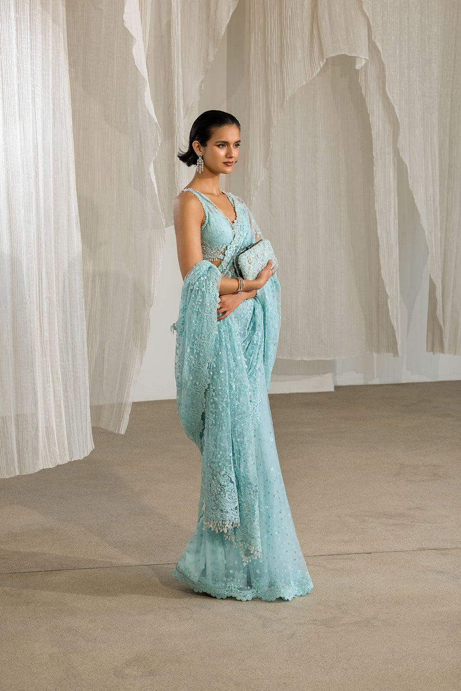 Sobia Nazir Nur Festive Embroidered Honey Net Unstitched Saree NR26-06