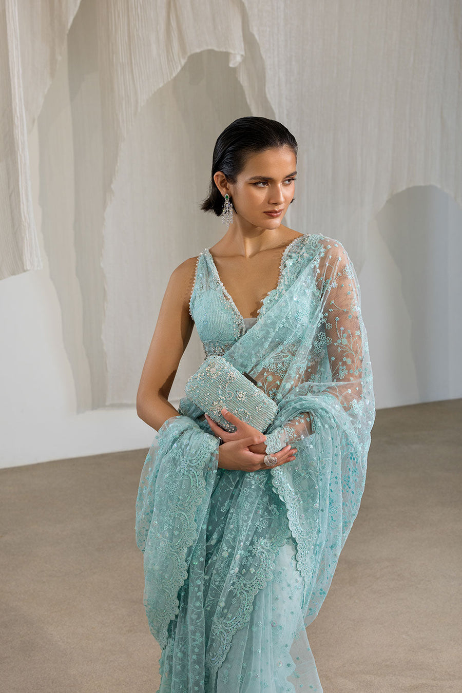 Sobia Nazir Nur Festive Embroidered Honey Net Unstitched Saree NR26-06