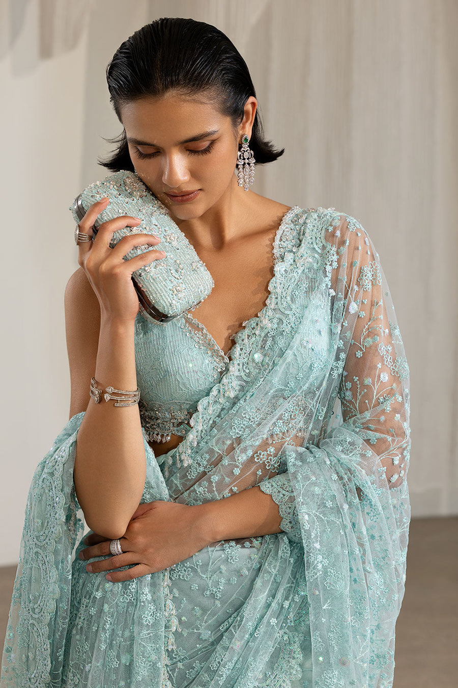 Sobia Nazir Nur Festive Embroidered Honey Net Unstitched Saree NR26-06