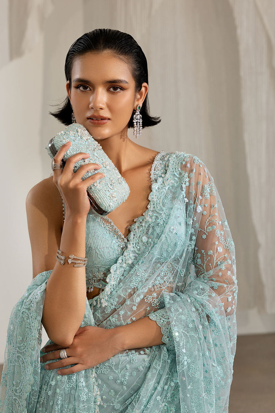 Sobia Nazir Nur Festive Embroidered Honey Net Unstitched Saree NR26-06