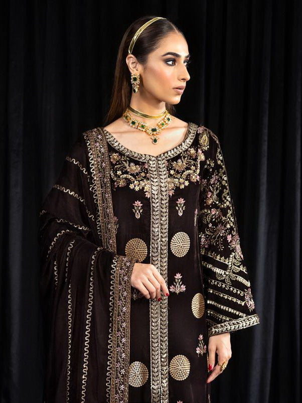 NUREH Maya Embroidered Velvet Unstitched 3Pc Suit NS-103 MOORE
