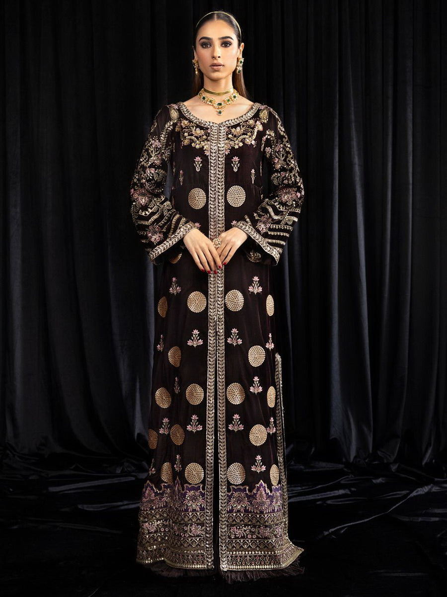 NUREH Maya Embroidered Velvet Unstitched 3Pc Suit NS-103 MOORE