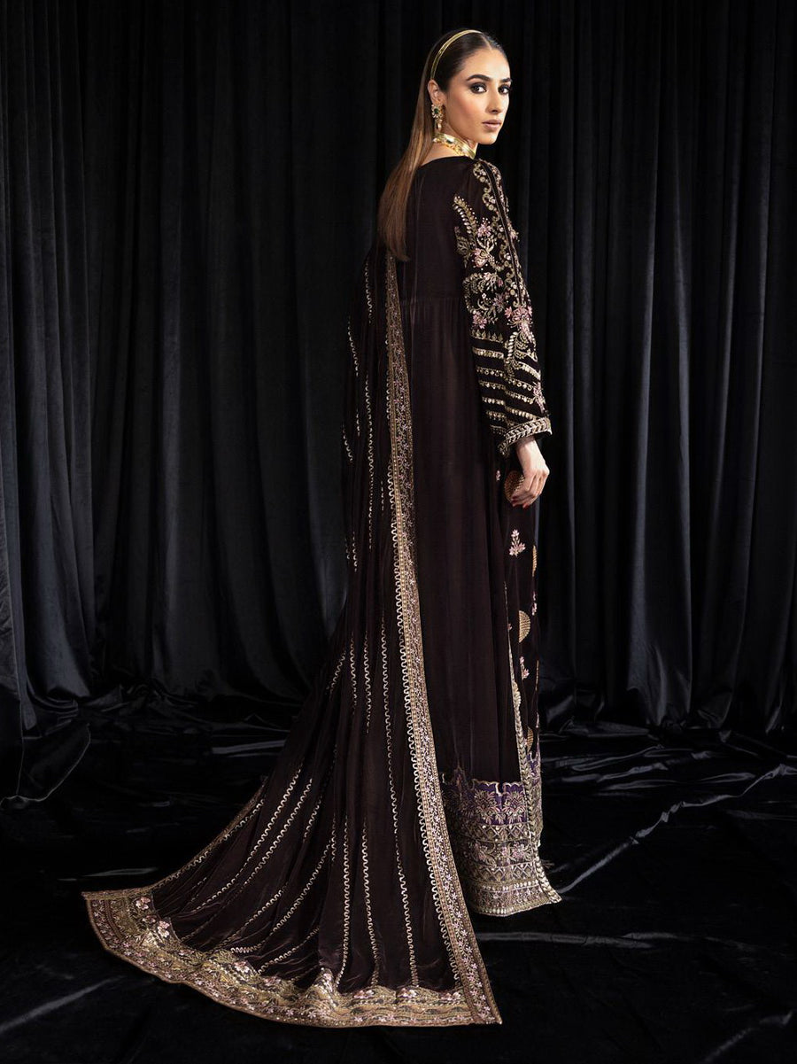 NUREH Maya Embroidered Velvet Unstitched 3Pc Suit NS-103 MOORE