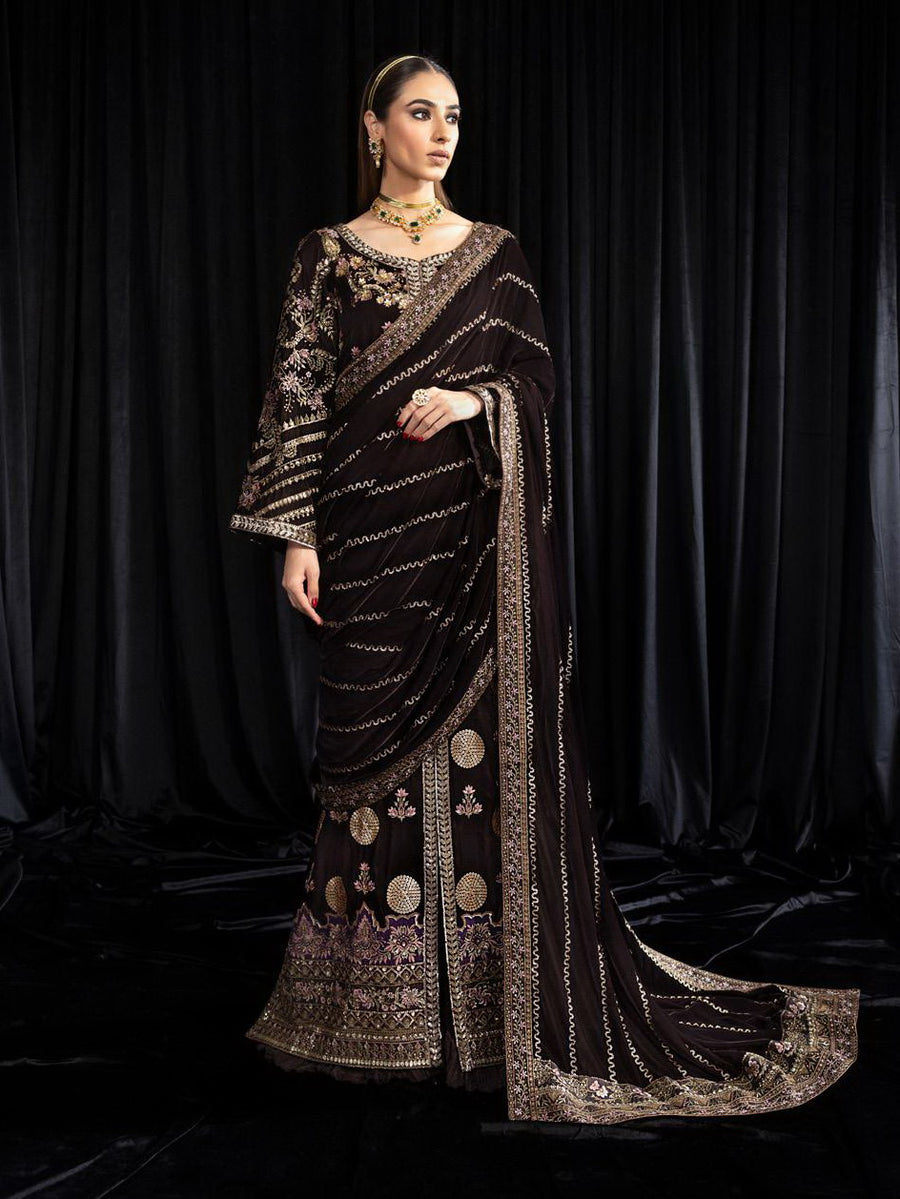 NUREH Maya Embroidered Velvet Unstitched 3Pc Suit NS-103 MOORE