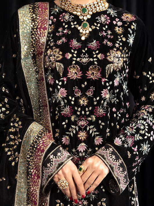 NUREH Maya Embroidered Velvet Unstitched 3Pc Suit NS-104 KIYARA