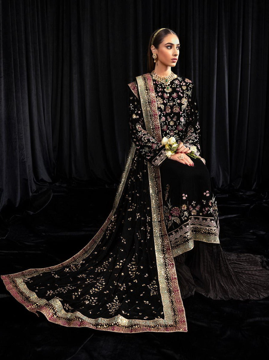 NUREH Maya Embroidered Velvet Unstitched 3Pc Suit NS-104 KIYARA