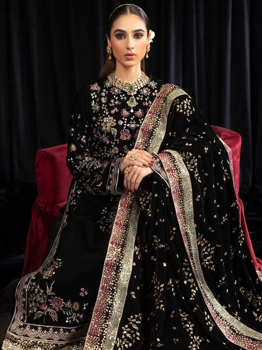 NUREH Maya Embroidered Velvet Unstitched 3Pc Suit NS-104 KIYARA