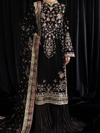 NUREH Maya Embroidered Velvet Unstitched 3Pc Suit NS-104 KIYARA