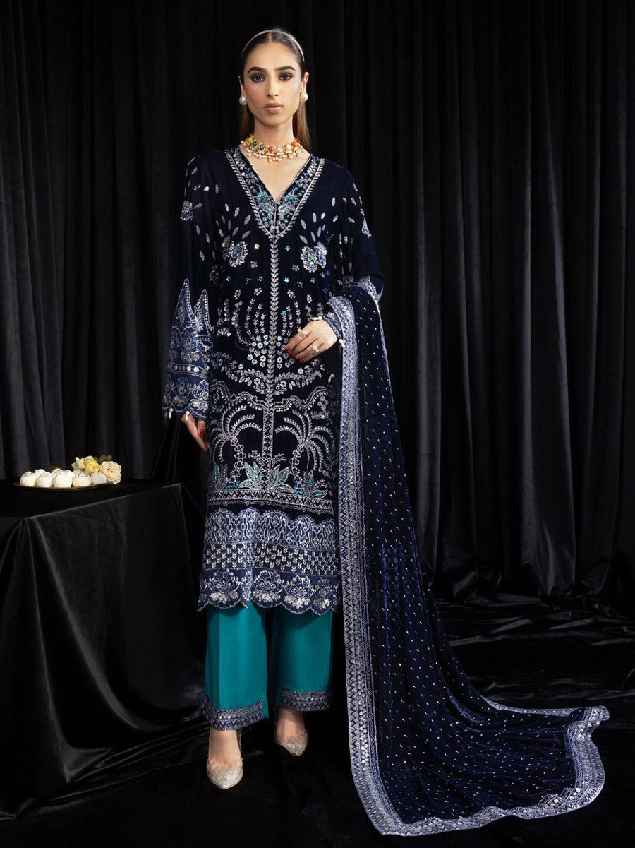 NUREH Maya Embroidered Velvet Unstitched 3Pc Suit NS-105 SAFEENA