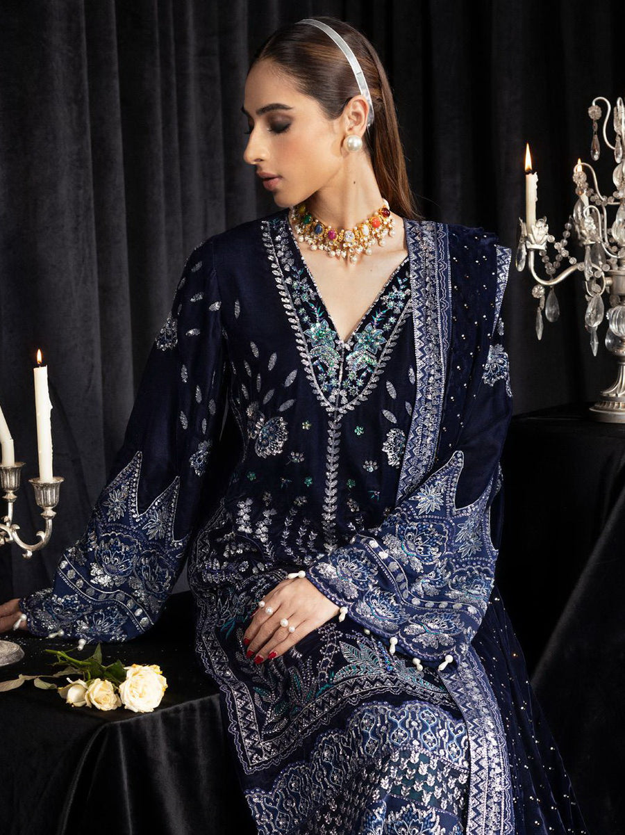 NUREH Maya Embroidered Velvet Unstitched 3Pc Suit NS-105 SAFEENA