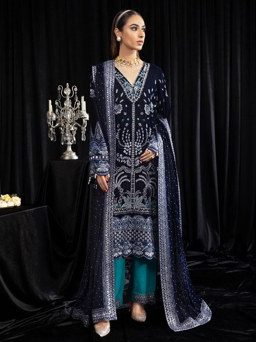 NUREH Maya Embroidered Velvet Unstitched 3Pc Suit NS-105 SAFEENA