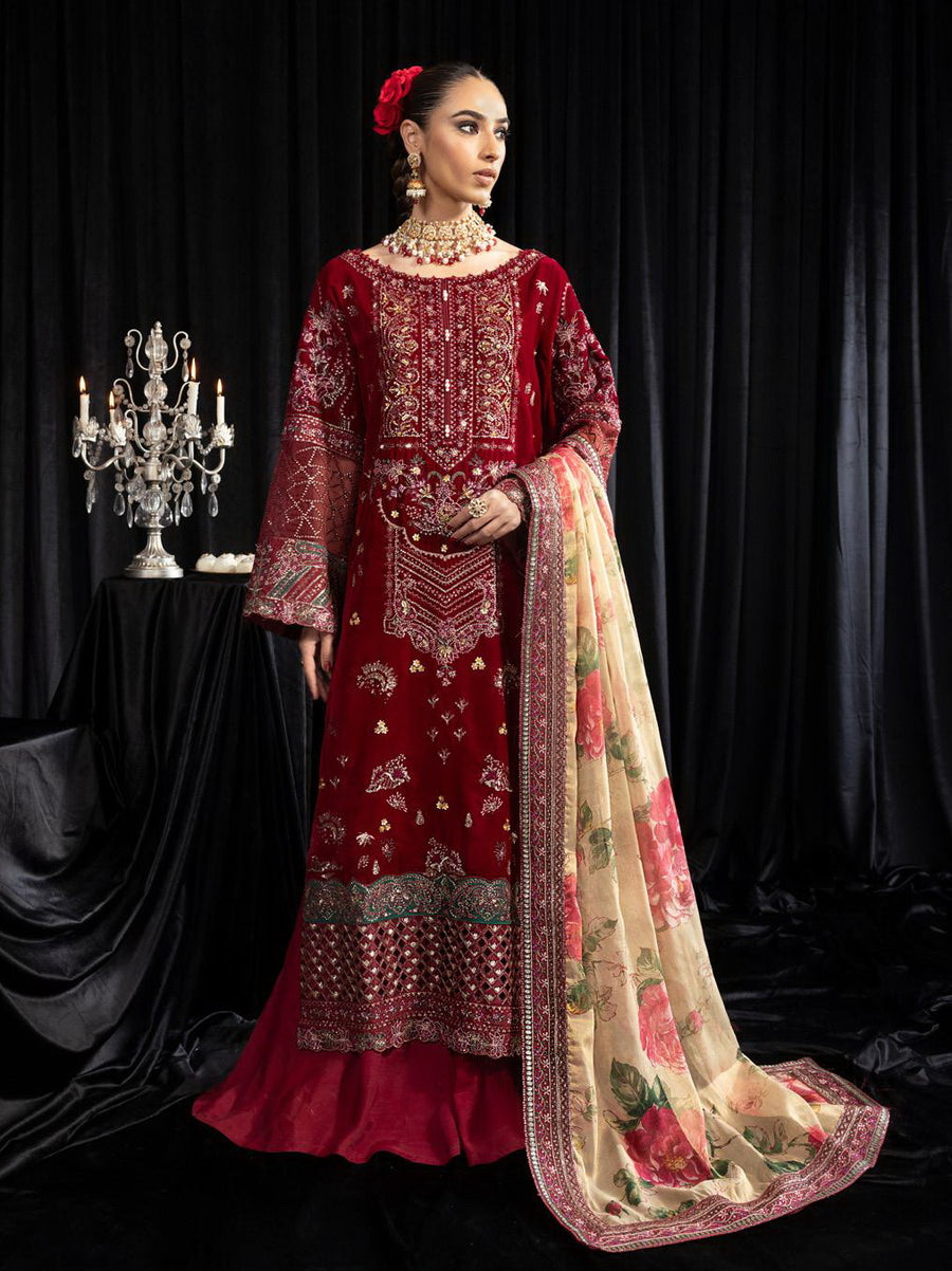 NUREH Maya Embroidered Velvet Unstitched 3Pc Suit NS-106 ELISA