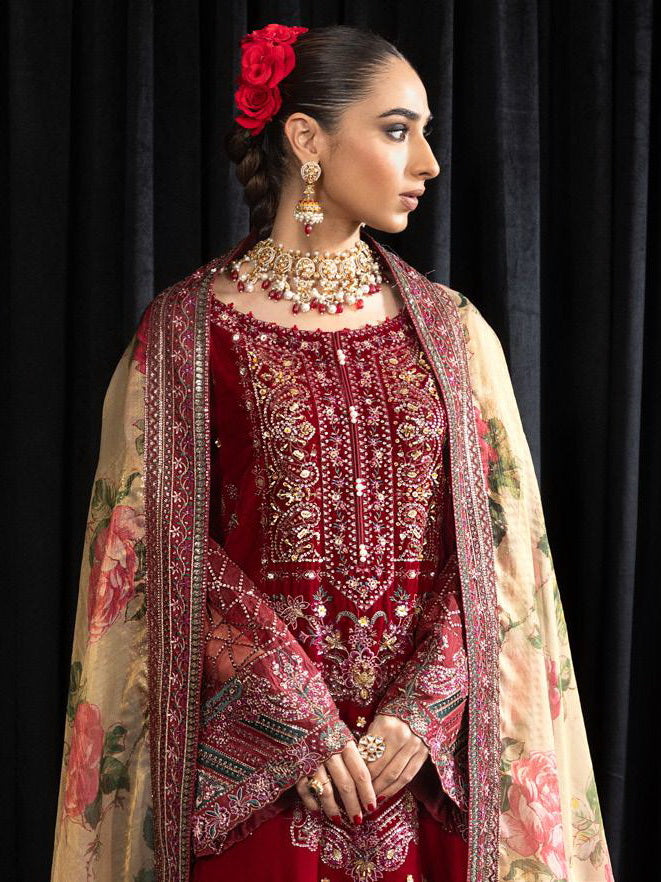 NUREH Maya Embroidered Velvet Unstitched 3Pc Suit NS-106 ELISA