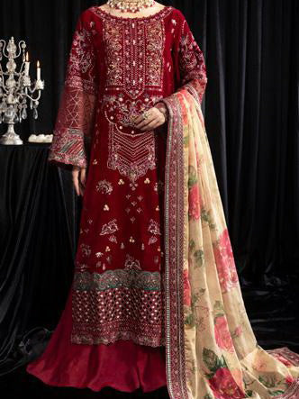NUREH Maya Embroidered Velvet Unstitched 3Pc Suit NS-106 ELISA