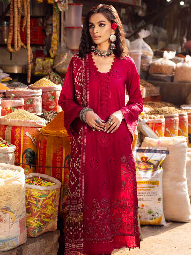 Nureh Bazar Embroidered Chikankari Lawn Unstitched 3Pc Suit NS-124