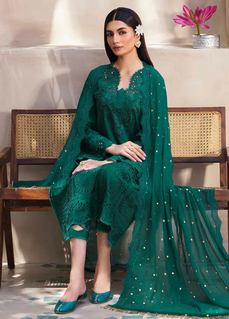 Nureh Bazaar Dhoop Kinaray Chikankari Lawn Unstitched 3Pc Suit NS-135