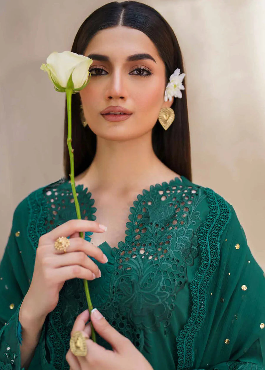 Nureh Bazaar Dhoop Kinaray Chikankari Lawn Unstitched 3Pc Suit NS-135