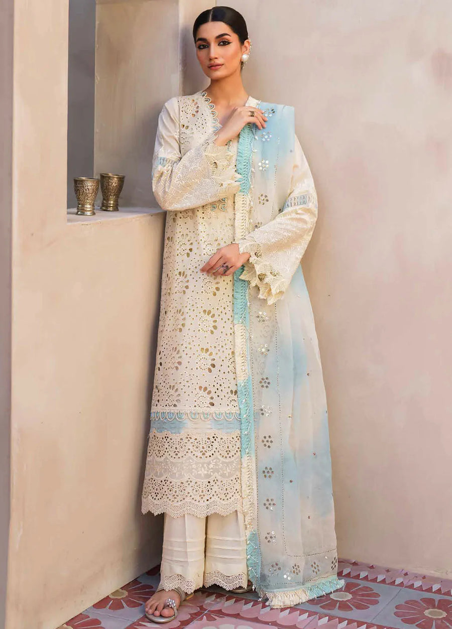 Nureh Bazaar Dhoop Kinaray Chikankari Lawn Unstitched 3Pc Suit NS-140