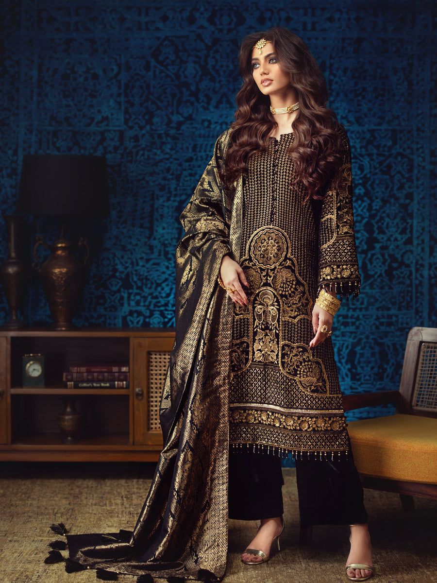 Gul Ahmed Winter Embroidered Velvet Unstitched 3Pc Suit NS-42001
