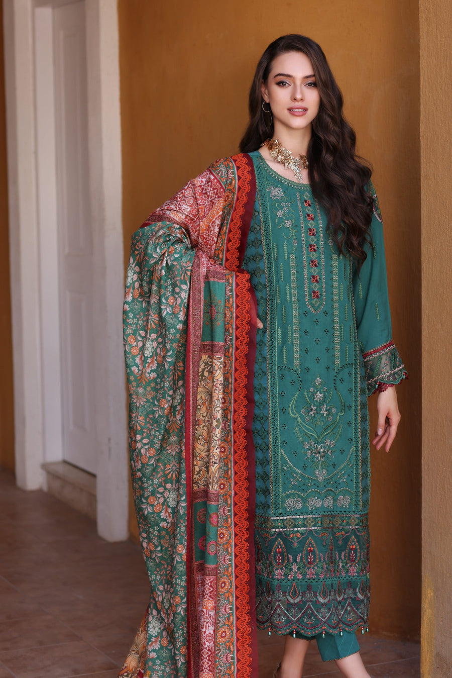 Noor by Saadia Asad Embroidered Linen Unstitched 3Pc Suit D-08