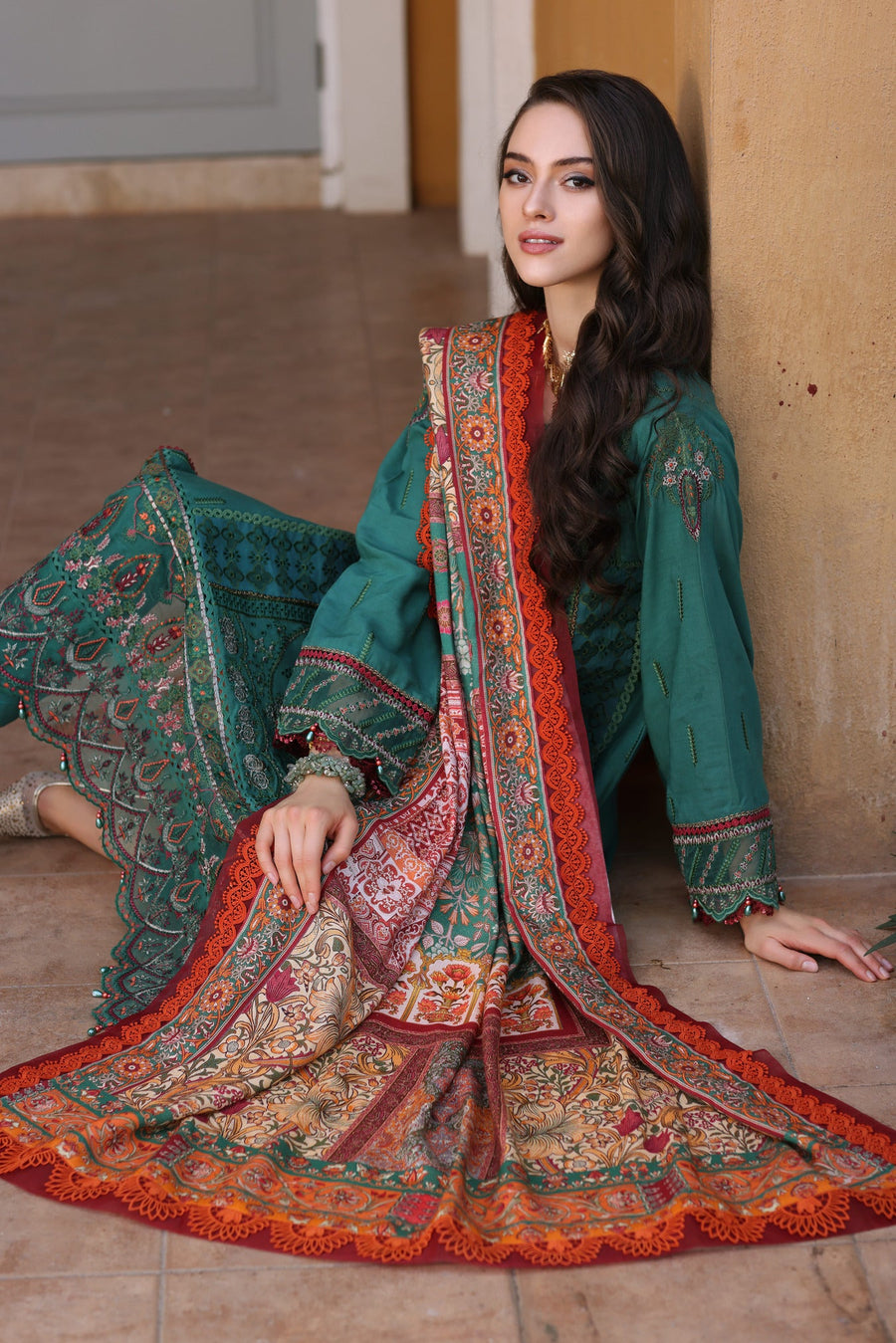 Noor by Saadia Asad Embroidered Linen Unstitched 3Pc Suit D-08