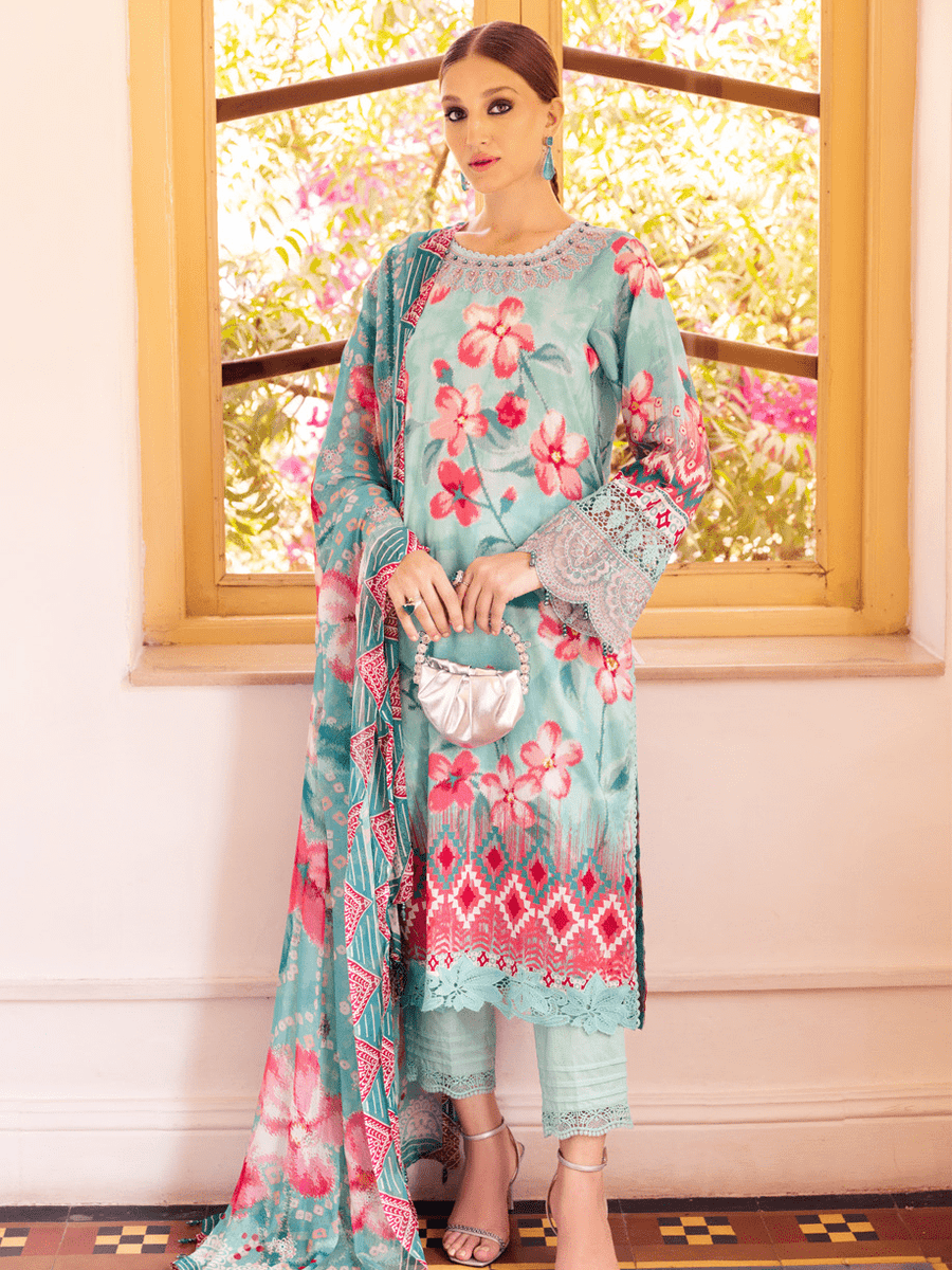 NUREH Gardenia Unstitched Embroidered Lawn 3 Piece Suit NSG-115