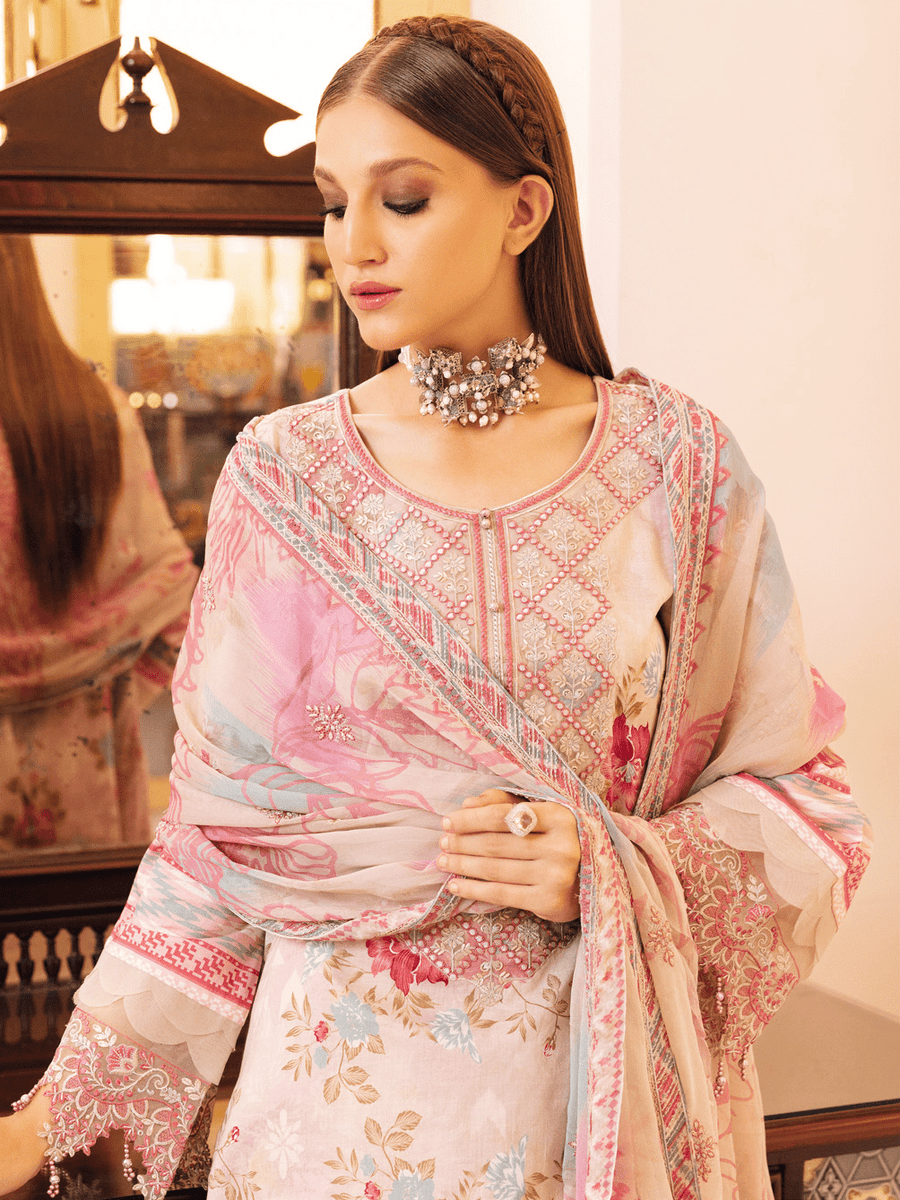 NUREH Gardenia Unstitched Embroidered Lawn 3 Piece Suit NSG-119