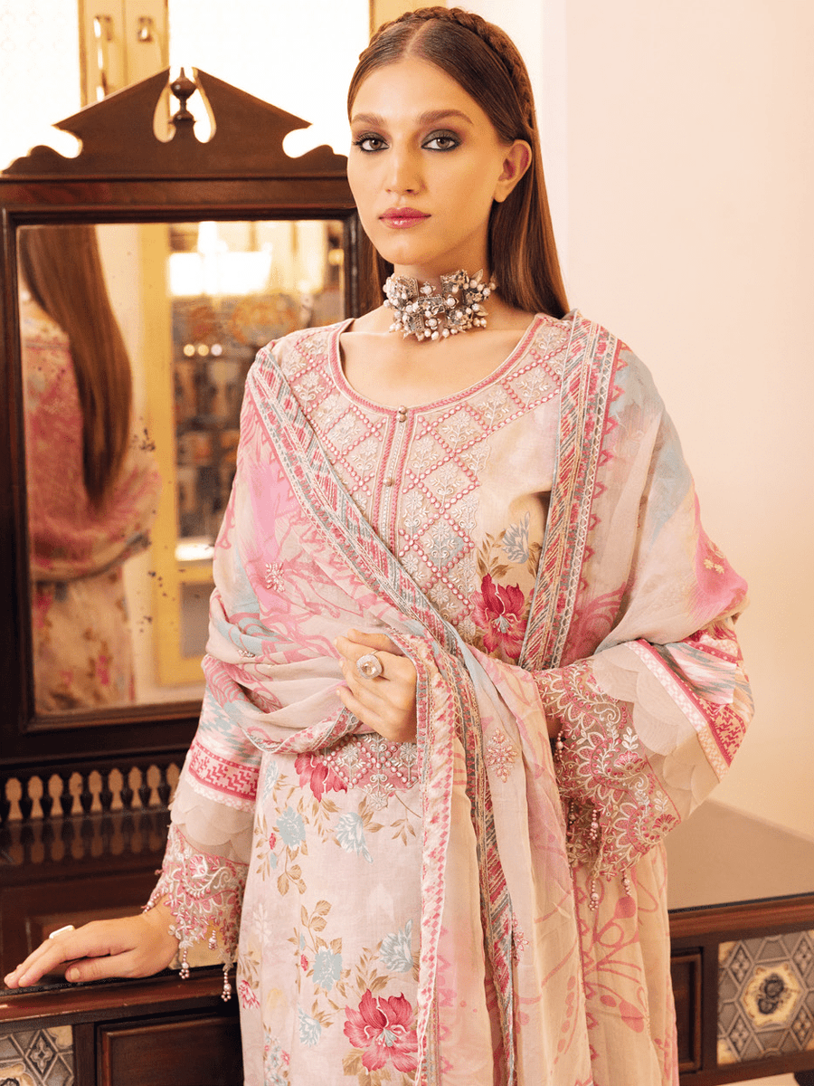 NUREH Gardenia Unstitched Embroidered Lawn 3 Piece Suit NSG-119