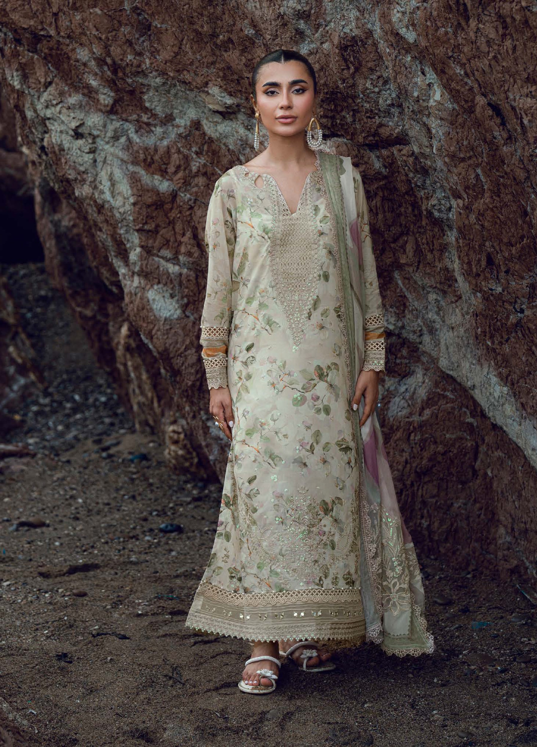 Nureh Gardenia Embroidered Printed Lawn Unstitched 3Pc Suit NSG-205