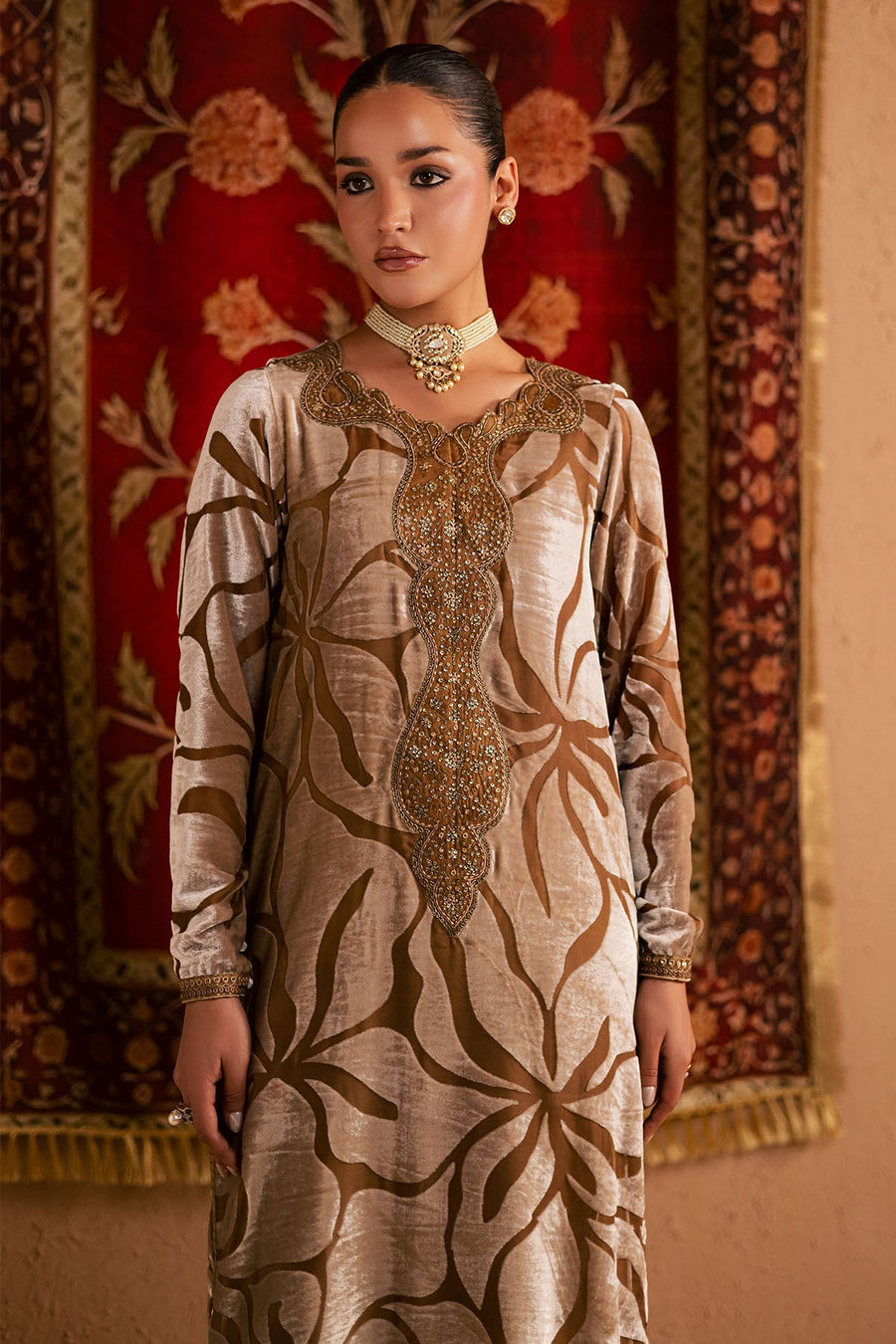 NUREH Ballerina Embroidered Velvet Palachi Unstitched 2Pc Suit NU2-191
