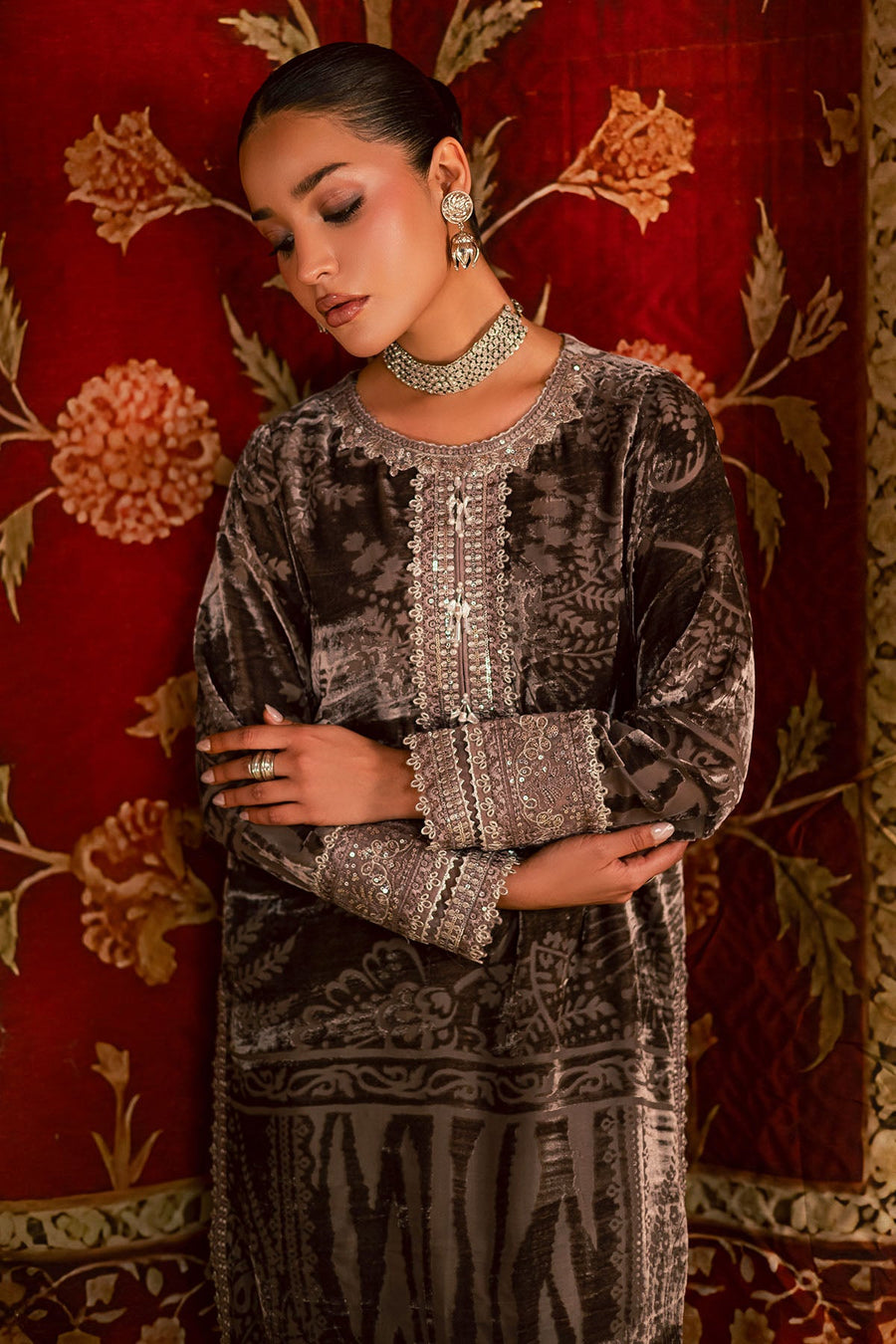 NUREH Ballerina Embroidered Velvet Palachi Unstitched 2Pc Suit NU2-192