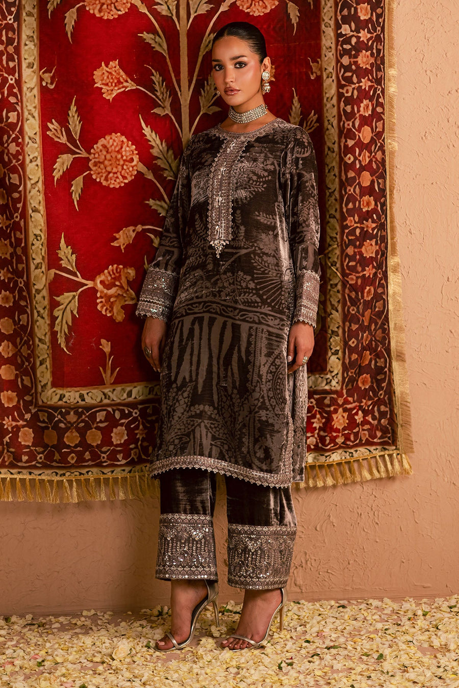 NUREH Ballerina Embroidered Velvet Palachi Unstitched 2Pc Suit NU2-192