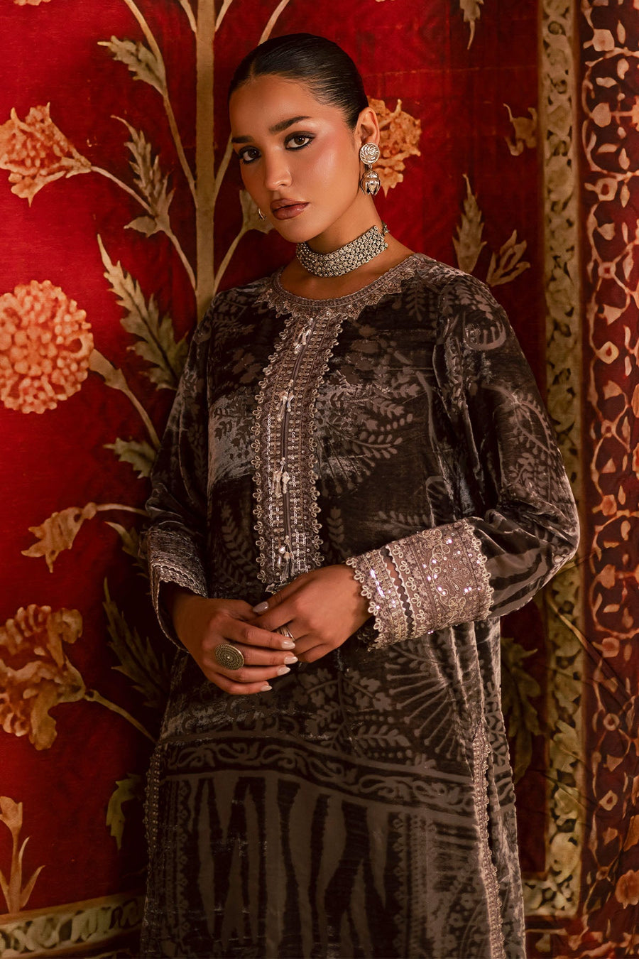 NUREH Ballerina Embroidered Velvet Palachi Unstitched 2Pc Suit NU2-192