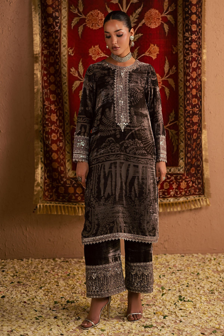 NUREH Ballerina Embroidered Velvet Palachi Unstitched 2Pc Suit NU2-192
