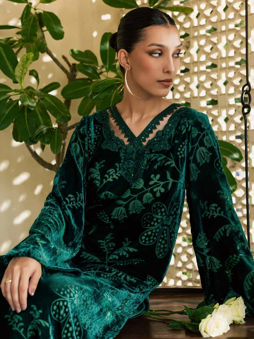 Nureh Ballerina Embroidered Velvet Palachi Unstitched 2Pc Suit NU2-227