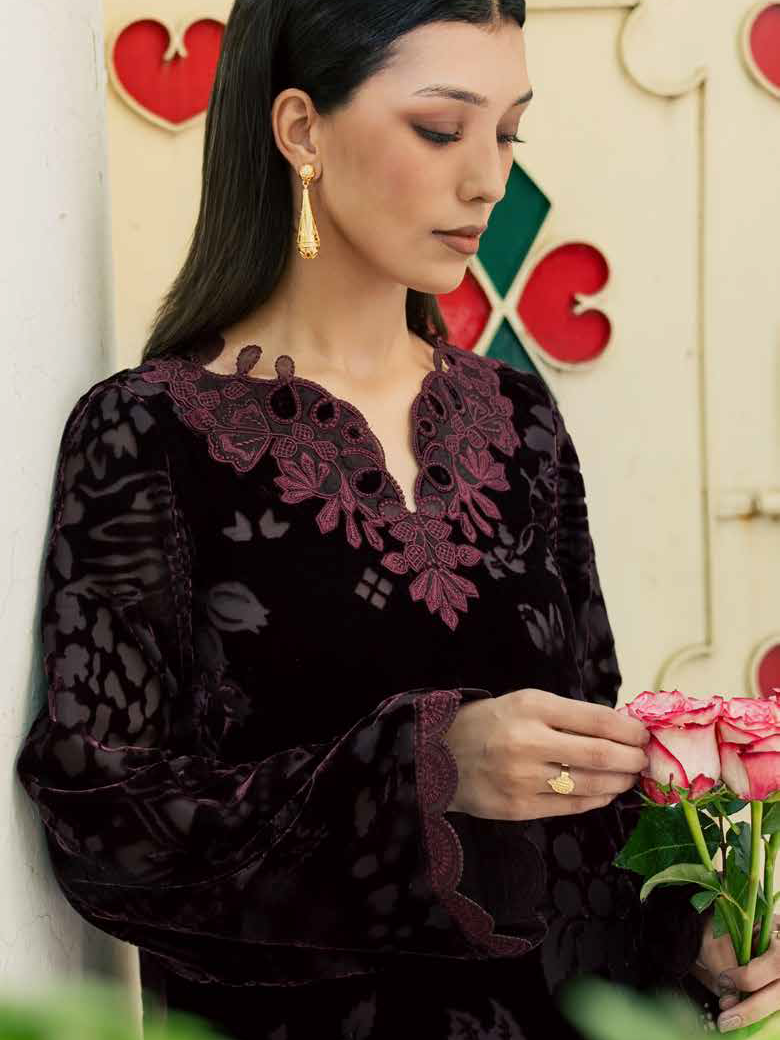 Nureh Ballerina Embroidered Velvet Palachi Unstitched 2Pc Suit NU2-230