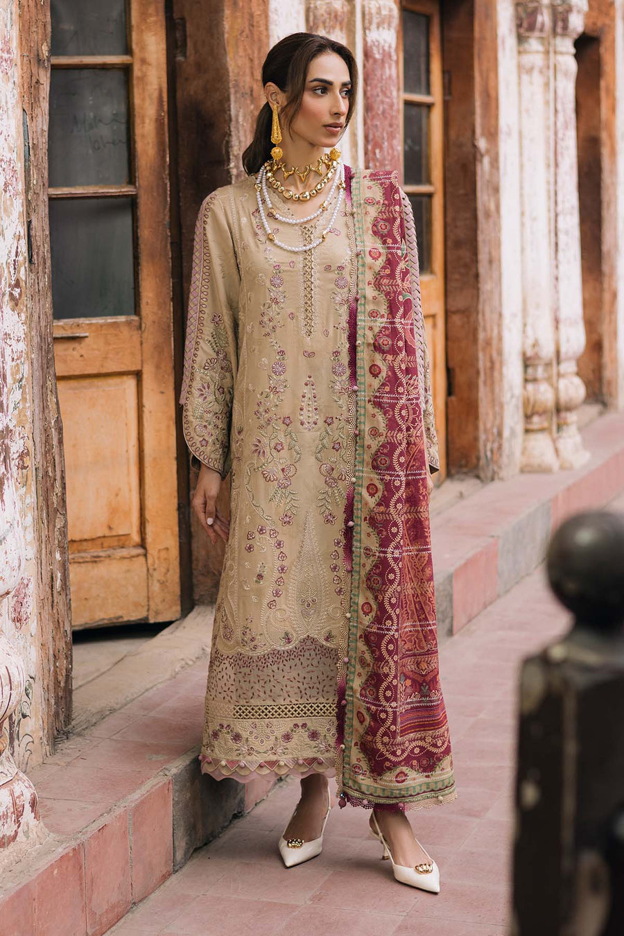 NUREH Maya Embroidered Linen Unstitched 3Pc Suit NW-101