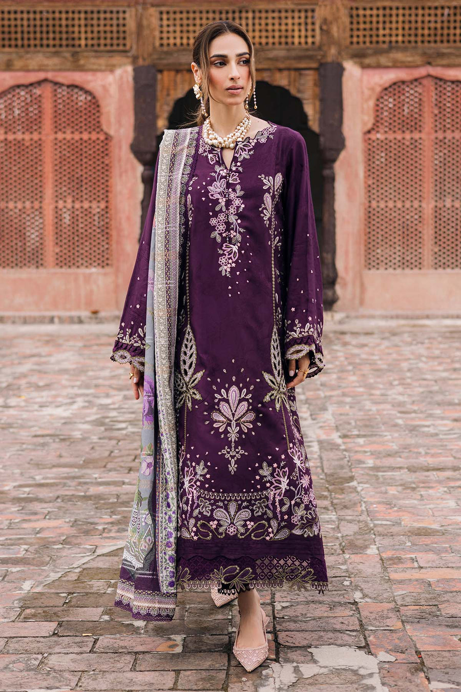 NUREH Maya Embroidered Linen Unstitched 3Pc Suit NW-104