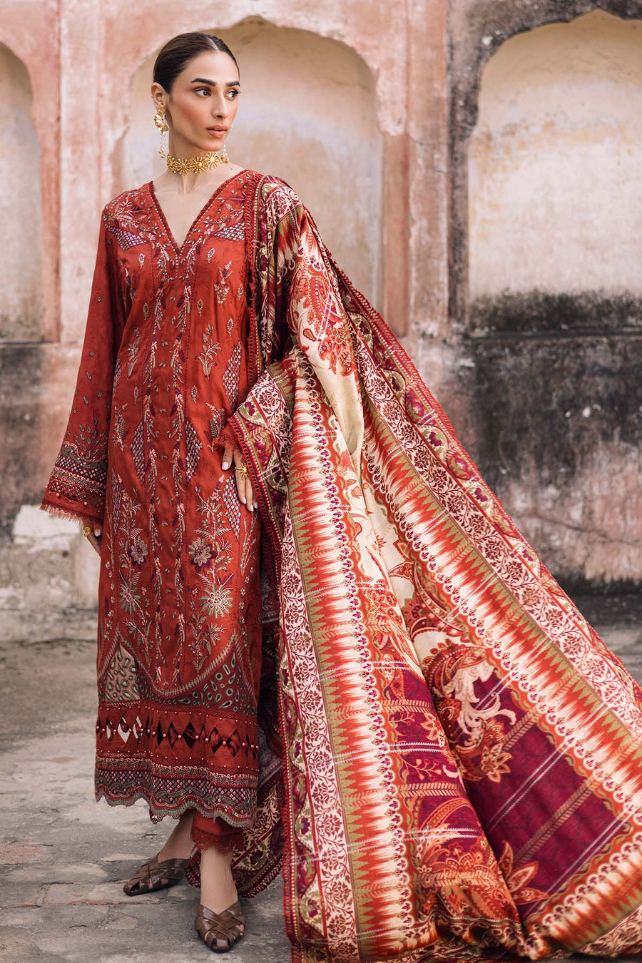 NUREH Maya Embroidered Linen Unstitched 3Pc Suit NW-105