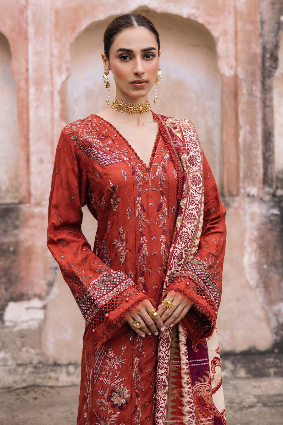 NUREH Maya Embroidered Linen Unstitched 3Pc Suit NW-105